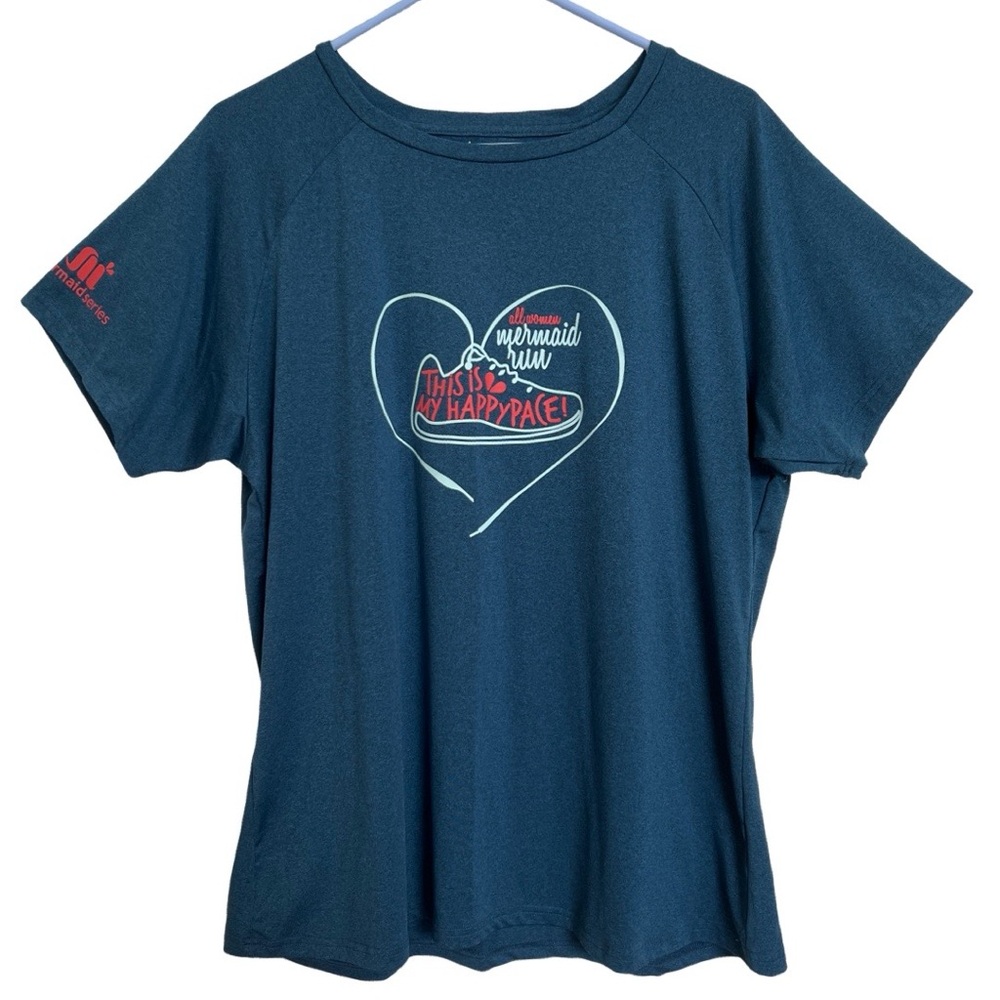 Women’s Ladies heathered blue mermaid run performance tech shirt SZ Med-XXL